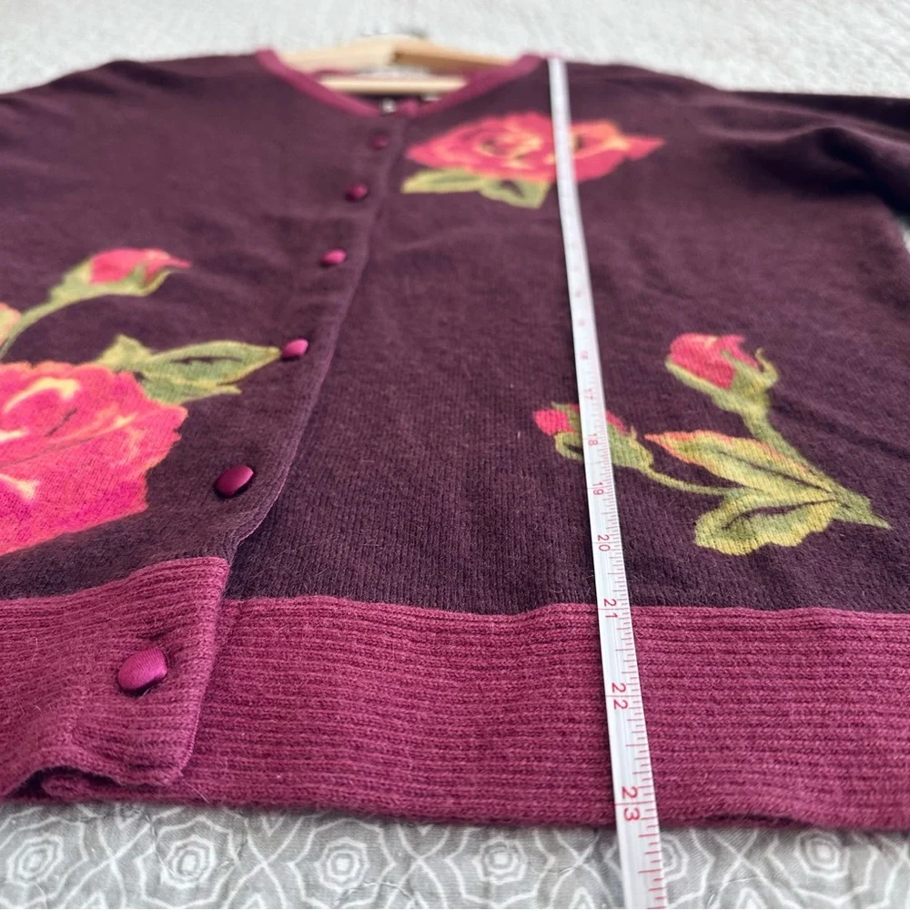 Fieldgear Rose Floral Intarsia Wool Angora Cardigan Sweater Cottagecore Size LP